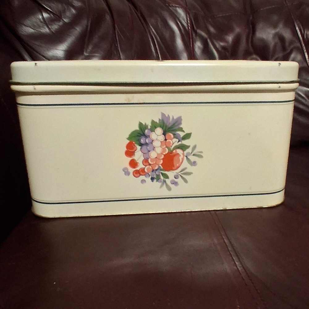 Vintage Cottagecore Decoware Metal Bread Box Floral Fruit Distressed Shabby Chic